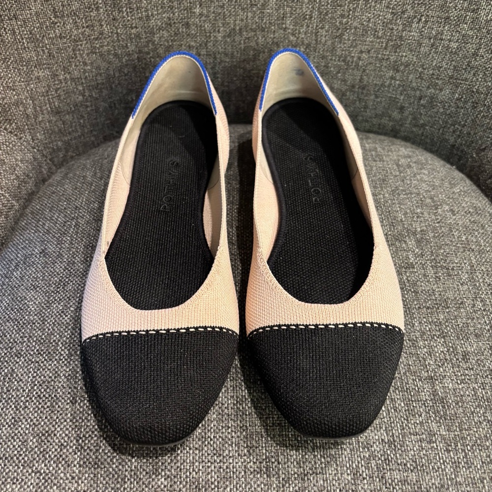Rothy’s Cap Toe Black and Pink/Cream Flats